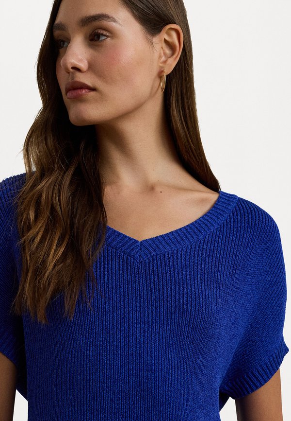 RIB KNIT SHORT SLEEVE V NECK SWEATER - Basic T-shirt - new sapphire3