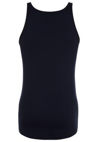 Marineblauwe mouwloze tanktop gemaakt van een soepel, rekbaar stof met een slanke pasvorm en zonder zichtbare patronen of hardware.