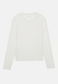 Fehér, hosszú ujjú ing kerek nyakkal, puha pamut anyagból készült. Egyszerű dizájn jellemzi, minta vagy díszítés nélkül.