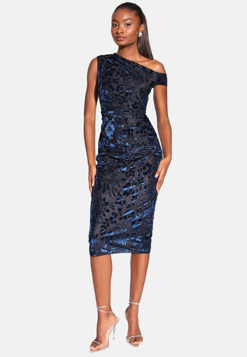 lipsy one shoulder two tone bodycon dress DEVORE SLASH NECK MIDI - Cocktail / Party dress - navy/blue lipsy wedding guest dresses