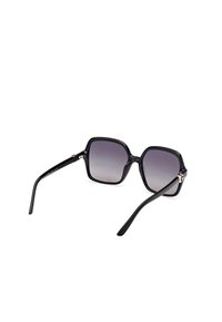 Black square-frame sunglasses with gradient gray lenses, glossy finish, and slender arms featuring subtle metallic accents.