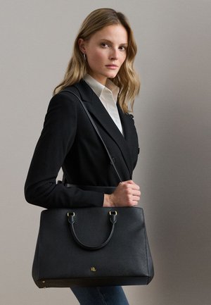 Lauren Ralph Lauren, CROSSHATCH LEATHER LARGE HANNA SATCHEL - Kabelka - black