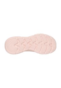Sole di scarpa sportiva rosa chiaro con scanalature testurizzate e motivi ondulati per una migliore aderenza. Realizzata in gomma resistente, con una superficie liscia e bordi arrotondati.