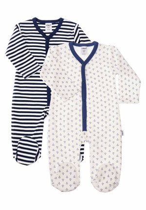 2 PACK - Sleep suit - blau weiss gestreift/weiss mit blauem druck