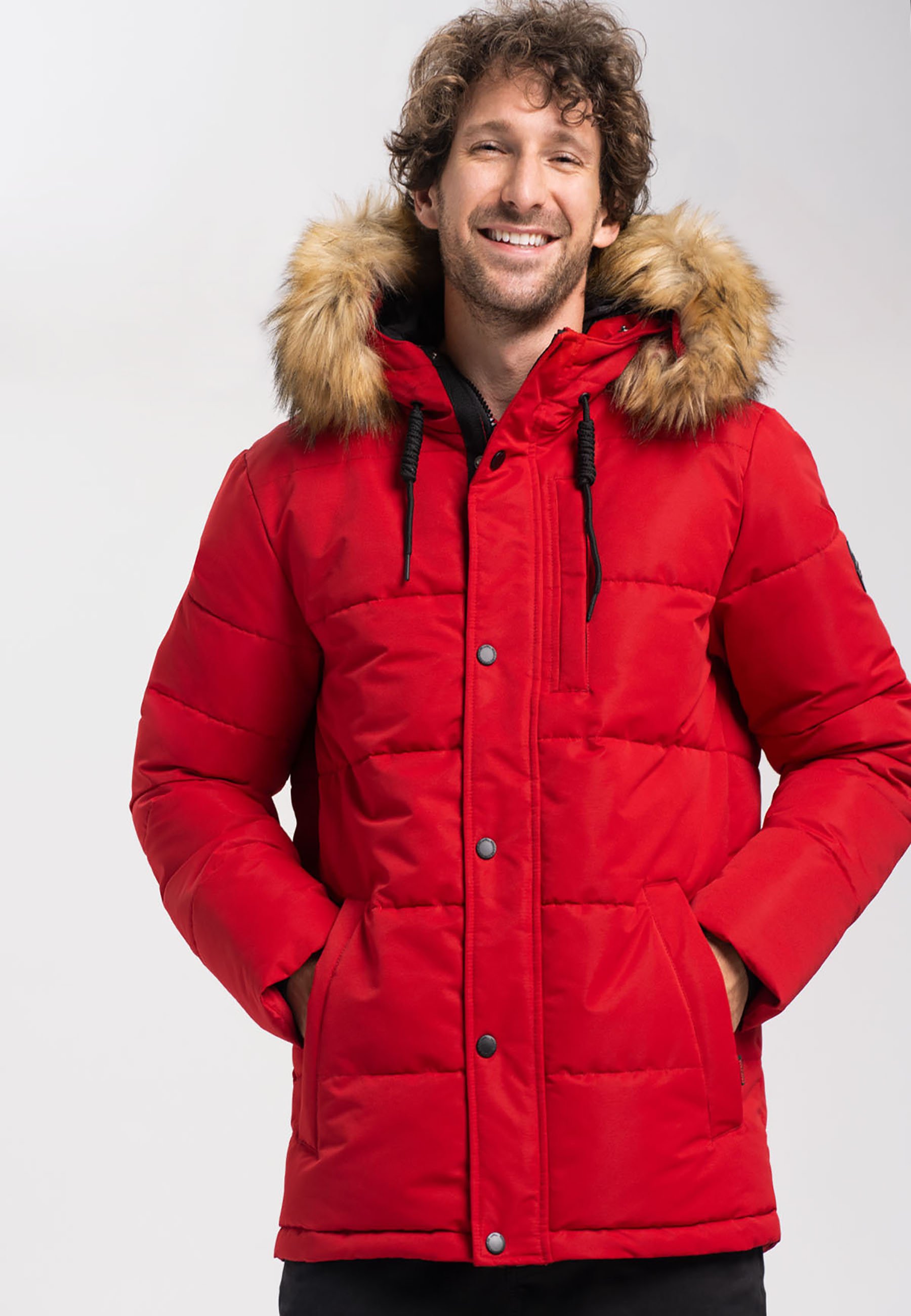rote winterjacke herren mit fell