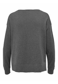 Szary sweatshirt wykonany z miękkiej tkaniny. Posiada luźny krój, obniżone szwy ramion oraz ściągacze na rękawach i u dołu. Wyświetlona tylny widok.