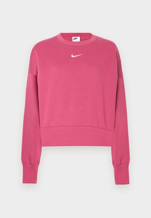 Pink cropped sweatshirt lavet af bomuldsblanding med lange ærmer, ribbede manchetter og kant, prydet med et hvidt Nike-logo på brystet.