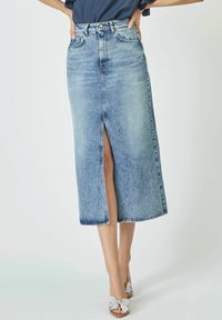 VIKACC SLIT DENIM SKIRT - A-Linien-Rock - denim blue