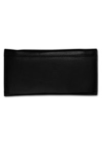 Schwarze Lederbörse mit glatter Oberfläche und klaren Linien. Rechteckige Form, ausgestattet mit einem schlichten Design und ohne sichtbare Beschläge.