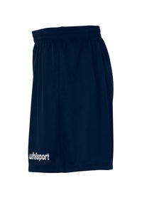 Navyblauwe sportshorts met een elastische tailleband, met een wit logo aan de onderkant aan de linkerzijde. Gleefijne textuur en een relaxte pasvorm.