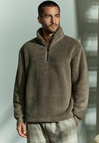 Next BORG ZIP NECK - Fleece trui - stone neutral