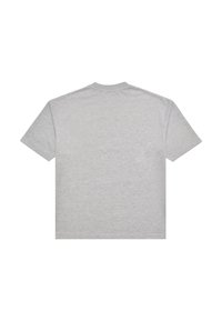 T-shirt gris clair à manches courtes, posé à plat, montrant le dos avec un col rond et sans motifs ni logos visibles.