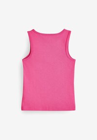 Rosa ärmelloses Tanktop aus glattem Baumwollstoff. Mit rundem Halsausschnitt und gestepptem Saum, ohne zusätzliche Muster oder Akzente.