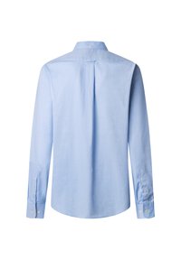 Chemise bleu clair à manches longues vue de dos avec un pli central et des poignets boutonnés.