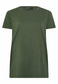 Grøn bomulds t-shirt med korte ærmer, rund halsudskæring og en løs pasform. Glat tekstur uden mønstre eller accenter. Enkel design.