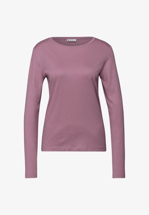 Langärmliges Shirt mit Rundhalsausschnitt in staubrosa Farbe, mit geradem Saum und einfachem, nahtlosem Design.