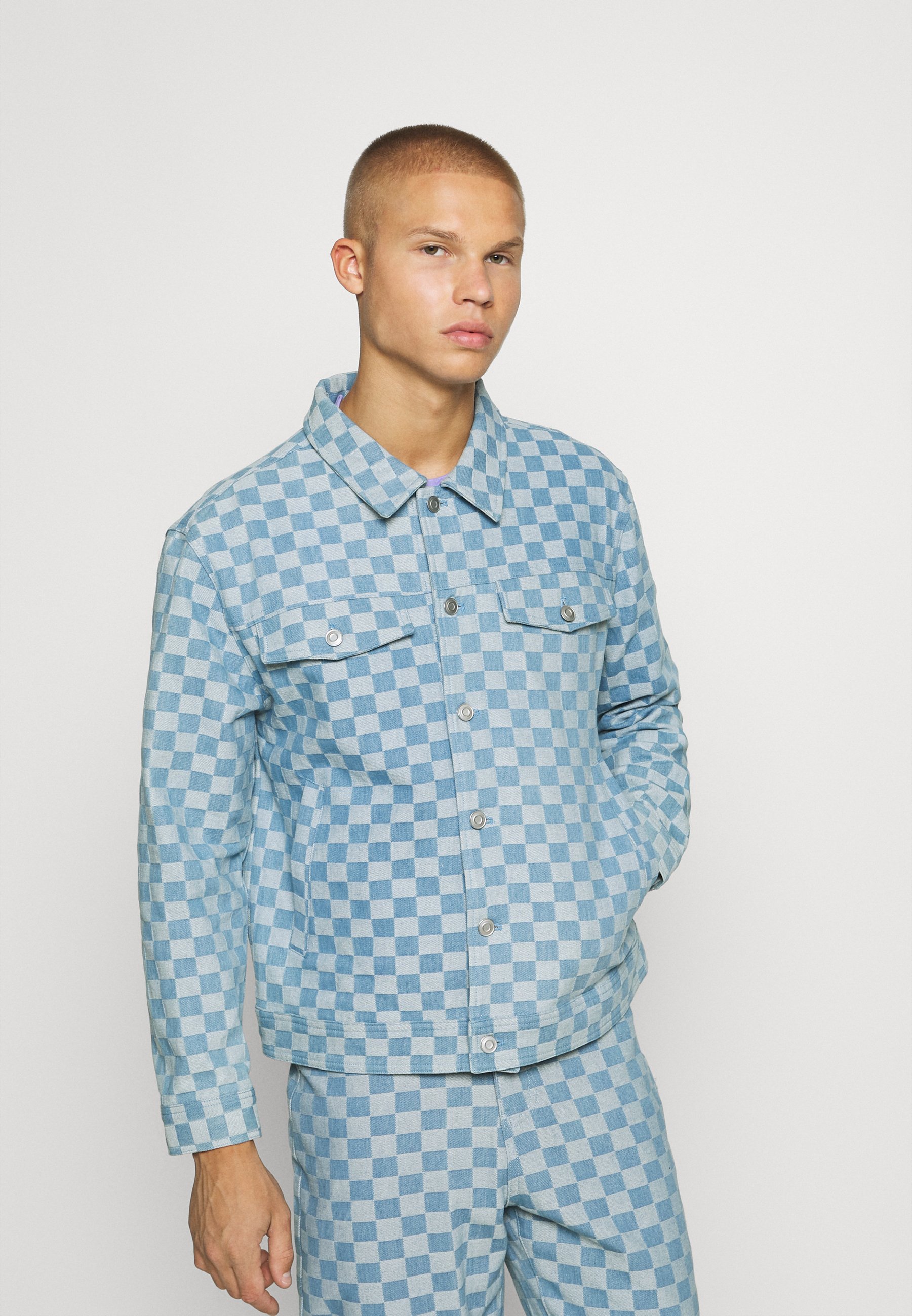 checkerboard jean jacket