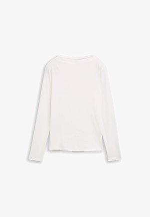 Langarmoberteil in Weiß, mit Rundhalsausschnitt, weichem Material und seitlichen Schlitzen für mehr Bewegungsfreiheit. Einfaches, klassisches Design, ideal zum Layering.