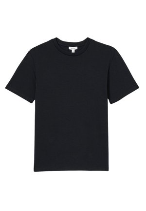 T-shirt noir uni à manches courtes avec col rond, sans motifs ni logos visibles, présenté sur fond blanc.