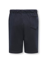 Navy blue shorts made of soft cotton, featuring an elastic waistband and a single back pocket with a stitched outline.