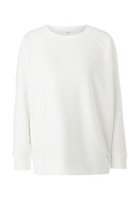 Felpa bianca realizzata in morbido tessuto, con scollo rotondo, maniche lunghe a raglan e orlo a coste. Design semplice senza motivi.