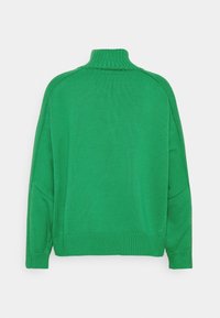 Groen gebreid sweater met hoge hals, losse pasvorm, verlaagde schoudernahts en geribde manchetten en zoom. Gelaagd textielafwerking.