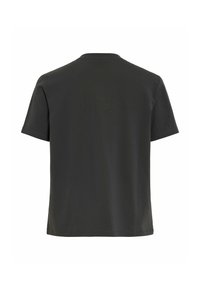 Mørkegrå bomulds T-shirt med rund halsudskæring og korte ærmer, med et simpelt design og lige kant ved livet.