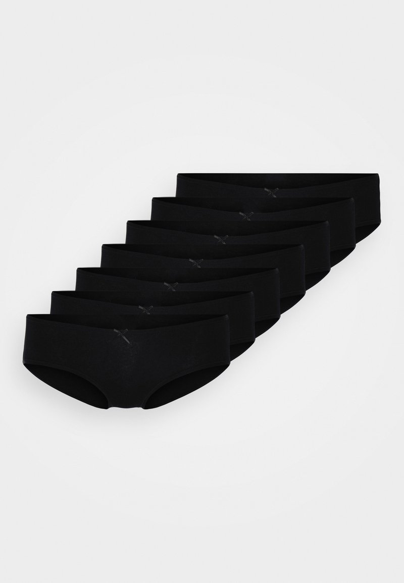 Culottes en coton noir, avec une texture lisse, une ceinture large et un minimum de coutures. Ensemble de huit au design uniforme.