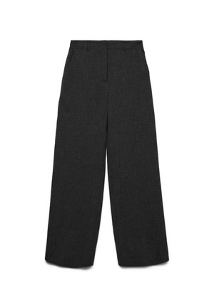 Pantalon noir large et court avec passants de ceinture et fermeture frontale cachée, présenté à plat sur un fond blanc.