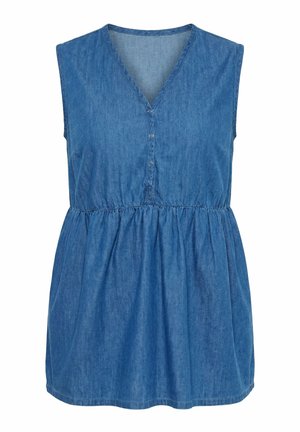Ulla Popken, DENIM LOOK FLOUNCE PANEL TANK - Bluse - light blue