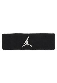 Svart stoffhodebånd med teksturert overflate, med en hvit brodert Jumpman-logo i midten.