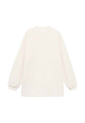 Crewneck Langarmshirt aus weichem weißen Fleece mit elastischen Bündchen und lockerer Passform; strukturierte Oberfläche ohne Muster oder Grafiken.