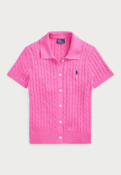 Polo Ralph Lauren CABLE COTTON SHORT SLEEVE POLO CARDIGAN - Kardigan - dalia pink