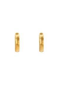 Goldene Creolen mit polierter Oberfläche und leicht strukturiertem Finish. Das Design zeichnet sich durch eine glatte, abgerundete Form aus.