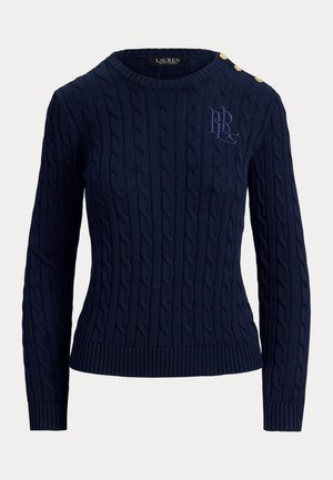 Lauren Ralph Lauren, BUTTON TRIM CABLE KNIT SWEATER - Maglione - navy