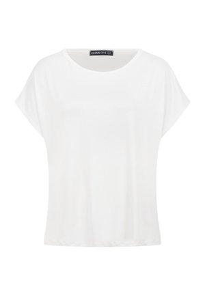 Hvid kortærmet, løs T-shirt med rund halsudskæring og "Cloud Five" label inde i kraven.