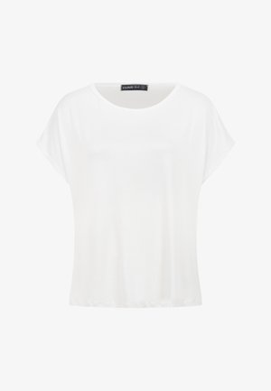 Valkoinen lyhythihainen väljä T-paita, jossa pyöreä pääntie ja "Cloud Five" -etiketti kauluksen sisäpuolella.