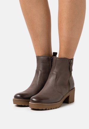 LEATHER - Platform ankle boots - dark brown
