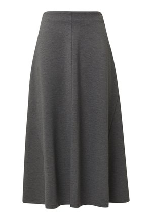 Siva krila do kolen, izdelana iz mehkega, teksturiranega blaga. Ima gladek pas in A-linijo s subtilnim draperijem.