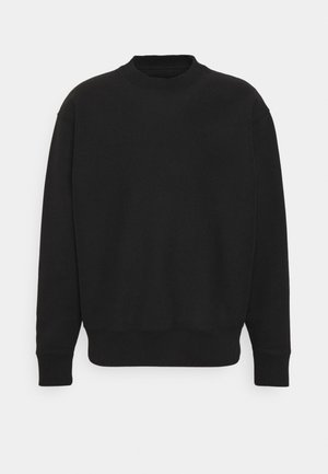 Sweat-shirt noir uni à manches longues avec col rond, poignets et taille côtelés, présenté à plat sur fond blanc.