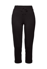 Černé teplákové kalhoty z měkké látky, s nastavitelným stahovacím páskem, žebrovanými manžetami a rovný střihem.