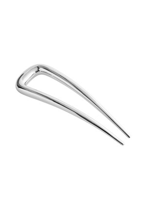 Poleret sølv hårgaffel med et elegant, minimalistisk design med to lange, tilspidsede tænder og et rektangulært greb.