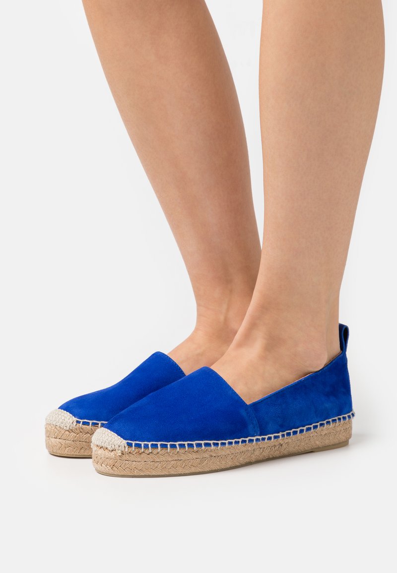 PIECES Haisha Espadrillas Basse Donna - Tela Blu Scuro Rigata - Suola Gomma - Tacco Piatto 1 Cm - Normale