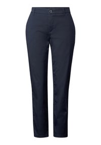 Marineblå chinos i en mjuk bomullsblandning, slim fit, rak front, sidofickor och en enda knappknäppning i midjan.