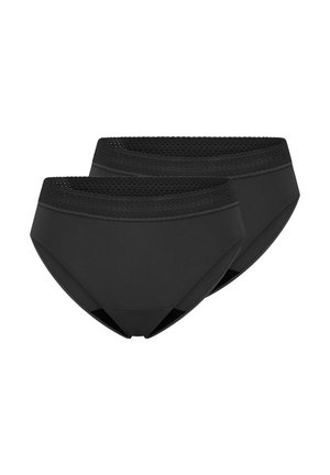 Culottes noires vendues par lot de deux, conçues dans un tissu lisse et extensible, avec une ceinture texturée perforée pour la respirabilité.