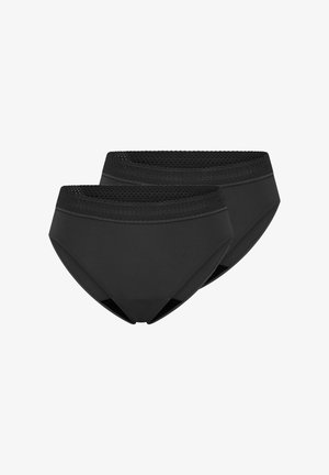 Culottes noires vendues par lot de deux, conçues dans un tissu lisse et extensible, avec une ceinture texturée perforée pour la respirabilité.