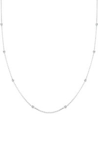 Silberne Kettenhalskette mit runden, gleichmäßig verteilten klaren Perlen. Sie verfügt über feine Glieder und ein zartes Design, das einen schlichten, aber eleganten Look kreiert.