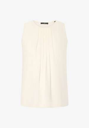 Mouwloze crèmewitte blouse met verticale plooien aan de voorkant, ronde halslijn en een rechte zoom. Glad, lichtgewicht stof.