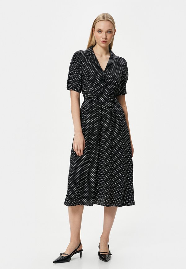 PUFF SLEEVE BUTTONED POLKA DOTTED MIDI - Blusenkleid