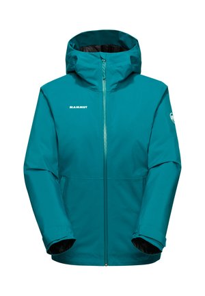 Teeal wasserfeste Jacke mit Kapuze, Frontreißverschluss, elastischen B�ündchen, Logo auf der Brust und einer glatten, matten Oberfläche.